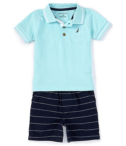 Nautica Baby Boys 12-24 Months Short Sleeve Solid Pique Knit Polo Shirt & Striped Microsueded Twill Shorts Set