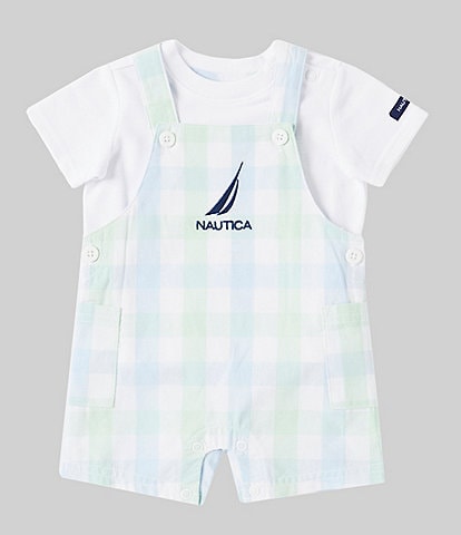 Nautica Baby Boys Newborn-9 Months Sleeveless Plaid Shortall & Short-Sleeve Solid Knit T-Shirt