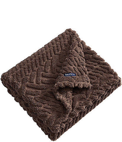 Nautica Declan Sherpa Cable Knit Cozy Throw Blanket