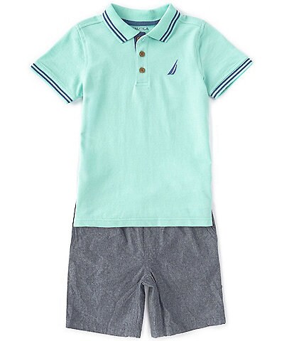 Nautica Little Boys 2T-4T Short-Sleeve Pique Polo Shirt & Chambray Shorts Set