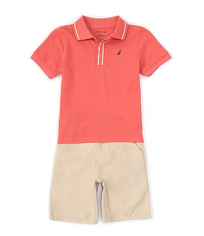 Nautica Little Boys 2T-7 Short Sleeve Tipped Pique Polo Shirt & Prewashed Twill Shorts