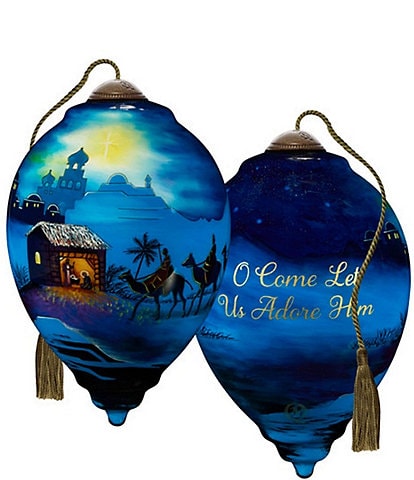 Ne' Qwa Art O Come Let Us Adore Him Hand Painted Blown Glass Ornament