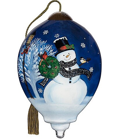 Ne' Qwa Art Snowman With Blue Scarf Hand Painted Blown Glass Ornament