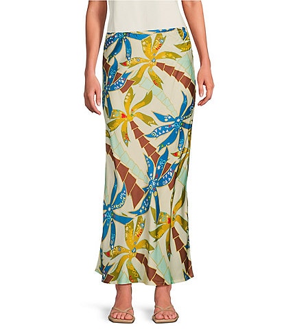 Never Fully Dressed Dorris Tropical Palm Print Pull-On Maxi Skirt
