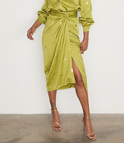 Never Fully Dressed Jaspre Lime Hearts Wrap Midi Skirt