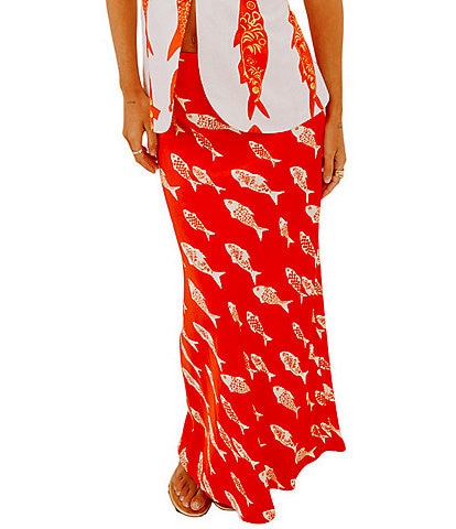 Never Fully Dressed Marina Dorris Fish Print Maxi Skirt