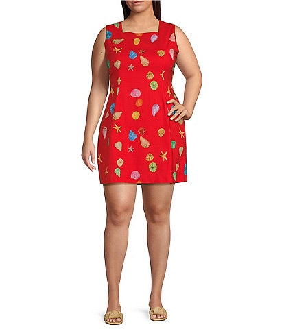 Never Fully Dressed Plus Ioana Shell Print Square Neck Sleeveless Mini Dress