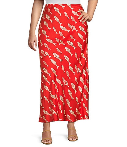 Never Fully Dressed Plus Marina Dorris Fish Print Maxi Skirt