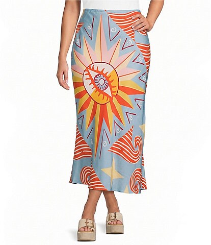 Never Fully Dressed Plus Size Dorris Dolce Vita Printed Satin Maxi Skirt
