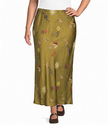 Never Fully Dressed Plus Size Dorris Mystical Printed Satin Maxi Skirt