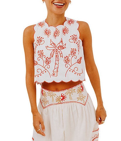 Never Fully Dressed Pollenca Embroidered Crew Neck Scallop Trim Coordinating Top