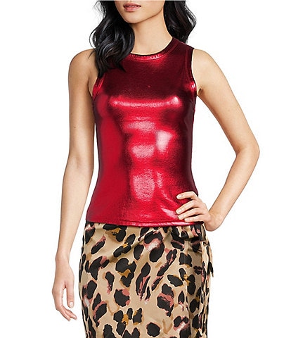 Never Fully Dressed Ribbed Metallic Crew Neck Sleeveless Tank Top