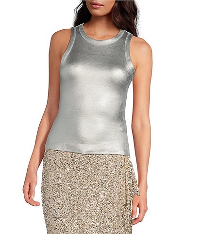 Never Fully Dressed Ribbed Metallic Crew Neck Sleeveless Tank Top