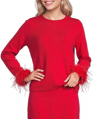 Never Fully Dressed Round Neck Long Sleeve Feather Cuff Coordinating Sweater