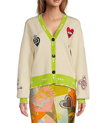 Never Fully Dressed Sundazed Embroidered V Neck Long Sleeve Button Front Cardigan