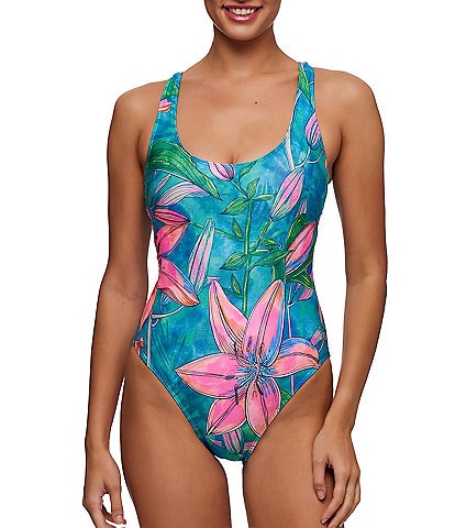 NEXT by Athena Half Moon Bay Tropical Hibiscus Scoop Neck Tank One Piece Swimsuit