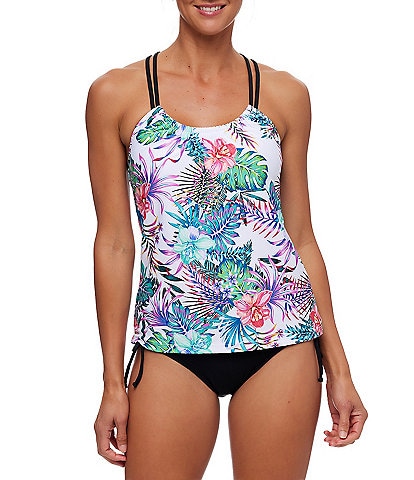 Next by Athena Malibu Shores Third Eye Tropical Print Tankini Swim Top & Mid Rise Side Cinched Swim Bottom