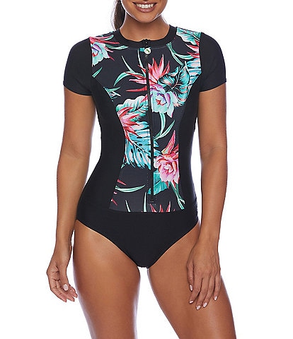 Next by Athena Moala Zip Front Short Sleeve One-Piece Swimsuit