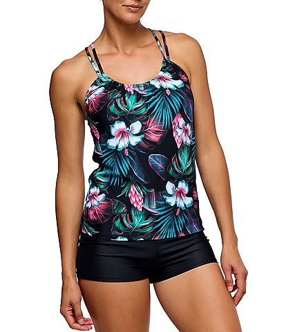 Next by Athena Polynesian Paradise Third Eye Tropical Print Scoop Neck Tankini Swim Top & High Waist Jump Start Swim Bottom