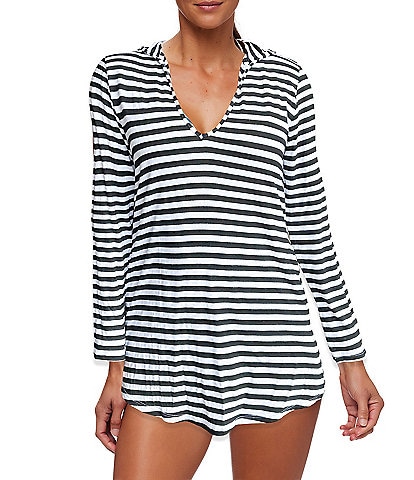 Next by Athena Sail Away Stripe Hooded Swim Cover-Up Tunic