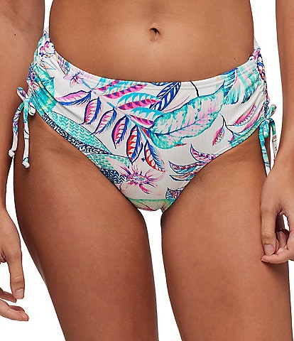 NEXT by Athena Siesta Key Tropical Floral Print Tie Side Cinch Mid Rise Hipster Swim Bottom