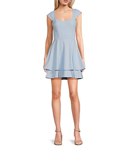 Next Up Cap Sleeve Double Tiered A-Line Mini Dress