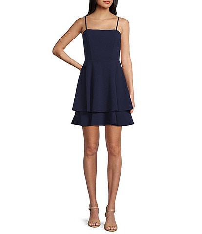 Next Up Spaghetti Strap Fit and Flare Double Tiered Dress