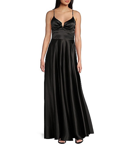 Next Up Spaghetti Strap Notch V-Wire Front Slit Long Dress