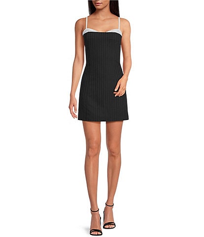 NIA August Pinstripe Pick-A-Boo Top Mini Dress