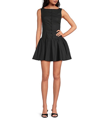NIA Karo Button Front Drop Waist Mini Dress