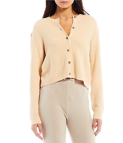 NIA Drop Shoulder Long Sleeve Round Neck Cardigan Sweater Coordinating Twin Set