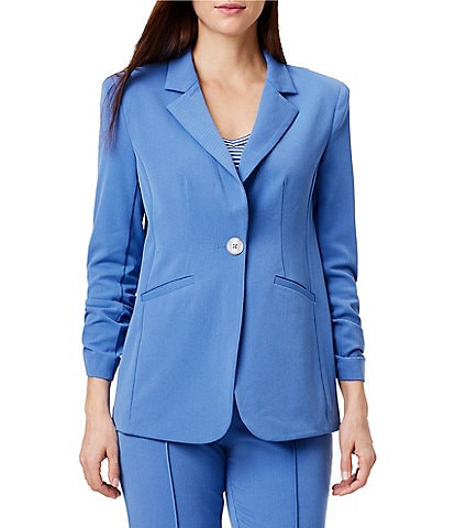 NIC + ZOE Avenue Notch Lapel Collar Ruched Sleeve One Button Jacket