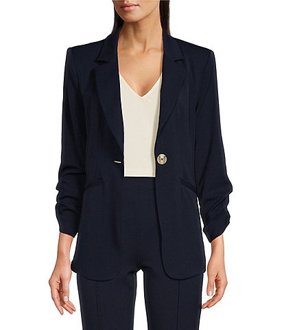 NIC + ZOE Avenue Notch Lapel Collar Ruched Sleeve One Button Jacket