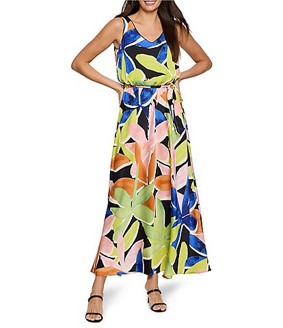NIC + ZOE Bianca Mega Blooms Print V-Neck Sleeveless Blouson Maxi Dress