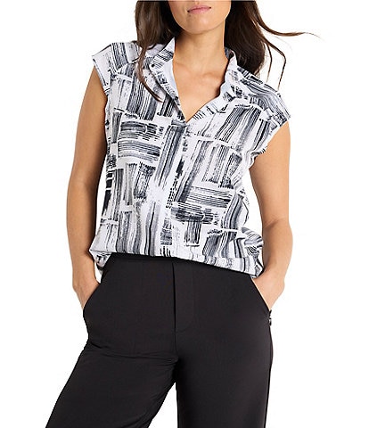 NIC + ZOE City Blocks Tech Stretch Split Collar Cap Sleeve Top