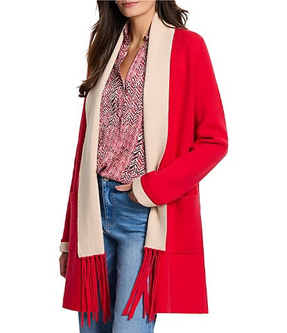 NIC + ZOE Cool Nights Reversible Open Front Long Sleeve Fringe Cardigan Jacket