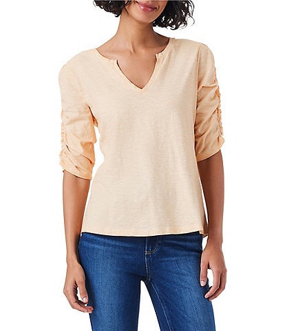 Free People Va Va Voop Knit Deep V-Neck Short Ruched Puffed Sleeve