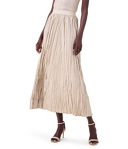 NIC + ZOE Crinkle Satin Pleated Midi A-Line Skirt