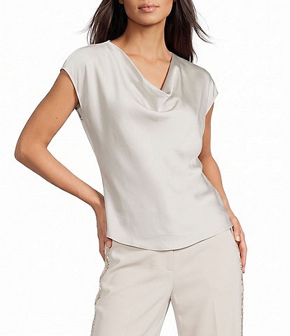 NIC + ZOE Day Gloss Drape Neck Cap Sleeve Tee Top