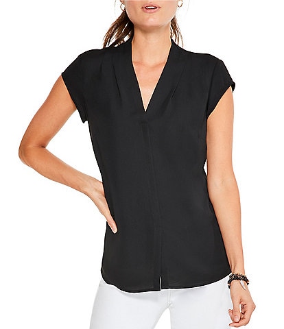 NIC + ZOE Day To Night Woven V-Neck Cap Sleeve High-Low Hem Top