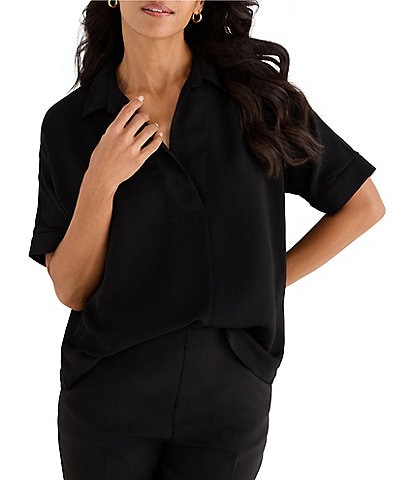 NIC + ZOE Devon Collar Split Neck Short Dolman Sleeve Shirt