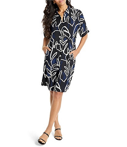 NIC + ZOE Devon Midnight Muse Point Collar V-Neck Short Sleeve Shirt Dress