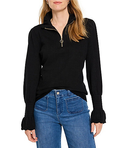 NIC + ZOE Easy Charm Half Zip Collar Long Sleeve Ruffle Trim Sweater