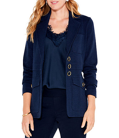 NIC + ZOE Editor Knit Notch Collar Long Sleeve Pocketed Button-Front Blazer