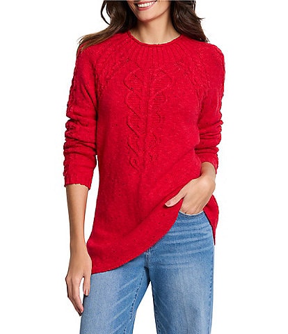 NIC + ZOE Femme Cable Knit Round Neck Long Sleeve Sweater