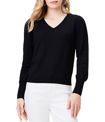 NIC + ZOE Femme Slub V-Neck Long Sleeve Pleat Detail Sweater