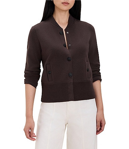 NIC + ZOE Knit Band Collar Long Sleeve Snap Bomber Jacket