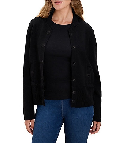 NIC + ZOE Knit Band Collar Long Sleeve Snap Bomber Jacket
