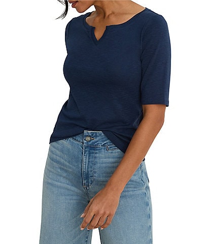 NIC + ZOE Knit Notch Split V-Neck Elbow Sleeve Tee