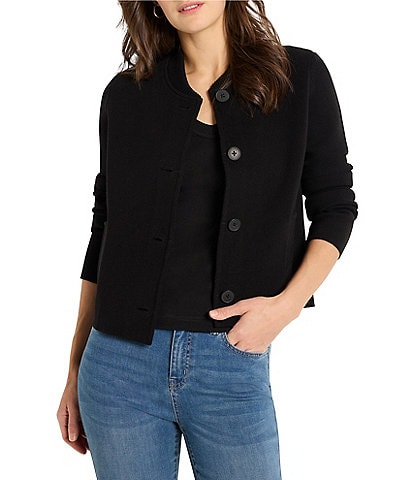 NIC + ZOE Knit Round Neck Long Sleeve Button Front Jacket